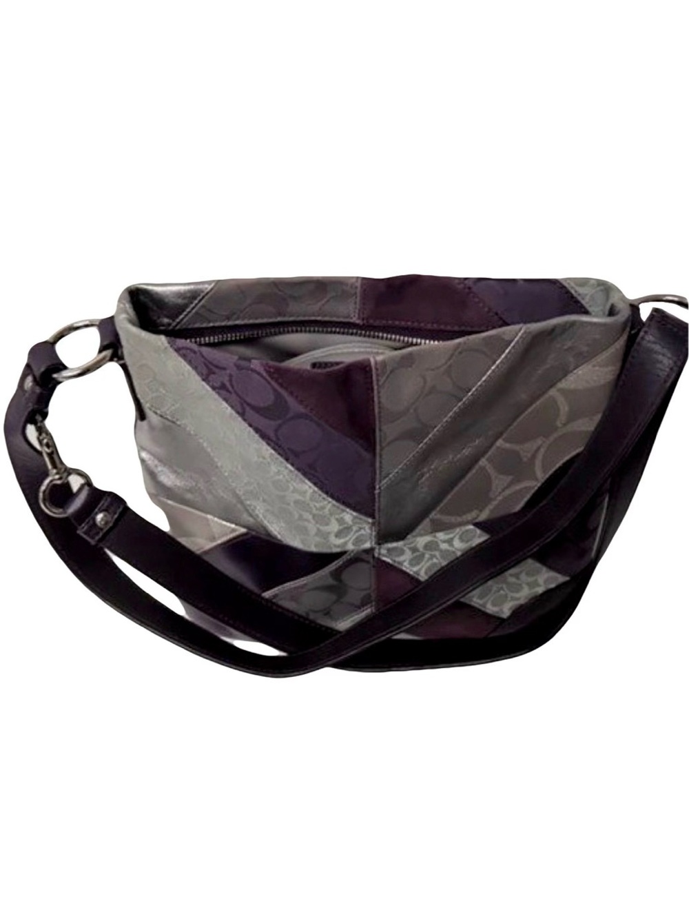 ๐ด Coach Vtg F17706 Gallery Signature Patchwork Purple Leather Suede Shoulder Bag - Picture 13 of 17